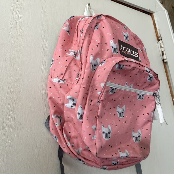 Jansport Backpack Trans Pink Pug Face Dog Heart Print Book Bag Full Size Nice - Picture 7 of 16